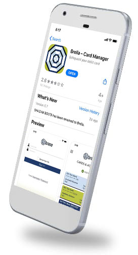Brella Card Manager app store mockup on a smart phone